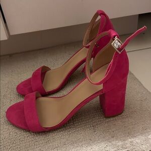 Bright Pink Suede Ankle Strap Heels
